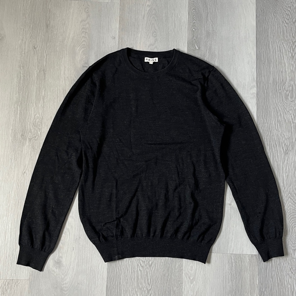 REISS WOMENS SWEATER BLACK WOOL LONG SLEEVE CREW NECK PULLOVER LARGE